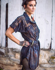 Limited Edition Chindit tunic by Crossfox in dark indigo with WWII paratrooper buckle belt detail