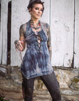 Limited Edition Wingtip Tunic Crossfox halter tunic in blue jersey hemp blend with lace up detail