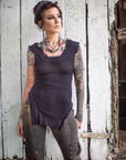 Limited Edition Hacci Tank by Crossfox black ribbed tank top with side cutouts and raw hemline