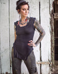 Limited Edition Hacci Tank Crossfox black modal ribbed tank top with bound and raw hemline