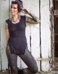 Limited Edition Hacci Tank by Crossfox black ribbed tank top with bound and raw hemline