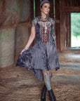 Limited Edition Maiden Dress Crossfox cotton jersey dress in charcoal gray with princess seaming on bodice