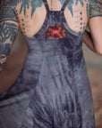 Limited Edition Maiden Dress Crossfox A line snap front summer dress in dark purple with red sequin chest patch