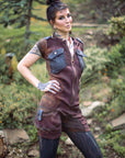 Limited Edition Safari Romper by Crossfox hooded romper with ring pull zip in deep brown and blue pockets