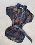Limited Edition Chindit tunic by Crossfox in navy and brown tie dye with 4 large pockets and belt