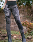 Camo print unbranded cargo leggings in black gray with zippered side pockets and tapered ankle cuffs
