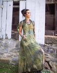 Limited Edition Summer Niles Dress by Crossfox in olive and teal tie dye modal jersey with deep pockets