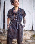 Limited Edition Chindit tunic by Crossfox in dark indigo with WWII paratrooper buckle belt detail