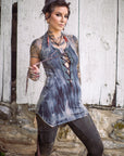 Limited Edition Wingtip Tunic by Crossfox in blue jersey hemp blend with lace up plunging detail