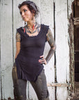 Limited Edition Hacci Tank Crossfox extra-long rib tank with side cutouts in black modal knit