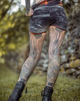 Limited Edition Sprinter Shorts by crossfox, dark charcoal fabric shorts with mottled pattern for outdoor wear