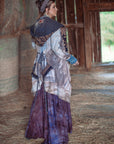 OOAK Bast Robe by Crossfox hooded robe dress in charcoal and purple with double layered oversized hood