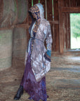OOAK Bast Robe by Crossfox hooded robe in mottled gray and dark purple with oversized draped mantle hood