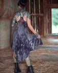 Limited Edition Maiden Dress by Crossfox black A line snap front summer dress with high low silhouette