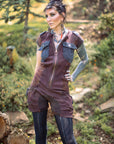 Limited Edition Safari Romper Crossfox hooded romper in deep brown with ring pull zip closure and rib details