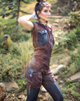Limited Edition Safari Romper Crossfox hooded romper in brown with ring pull zip closure and front pockets