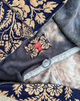 OOAK Bast Robe by Crossfox hoodie robe in dark navy with double layered oversized hood and draped mantle