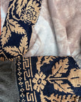 Embroidered graphic sweater No brand navy and beige with raised knit letter pattern