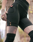 Casual Unbranded hoodie jacket in black cotton with gold-stitched seams and snap button cuffs outdoors